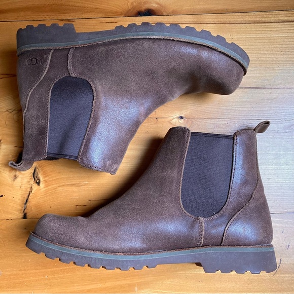 UGG Calum leather Chelsea boots sz 6 big kids ankle nubuck sherpa wool 1100170K - Picture 8 of 13
